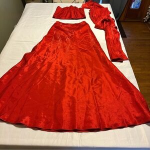 Vintage RARE Cashe Elegant Red Women's maxi skirt with corset top and scarf